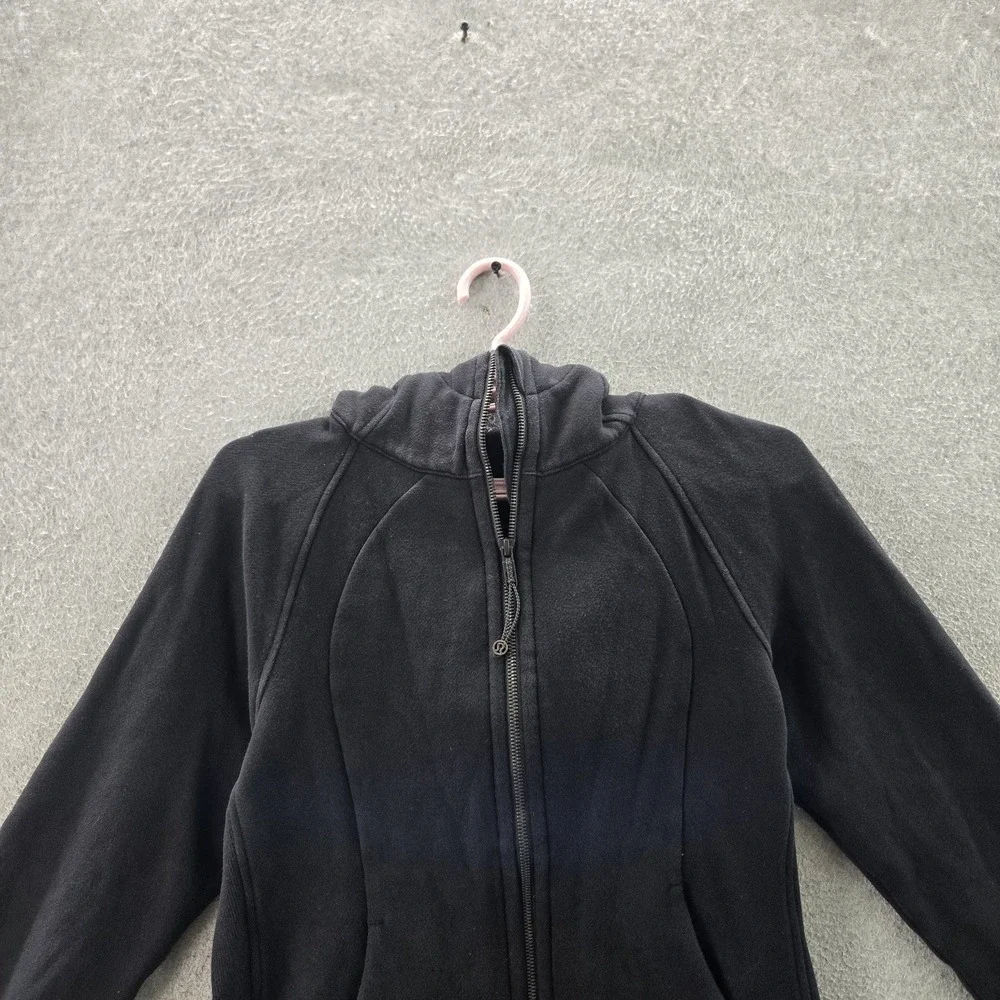 Lululemon Women Hoodie 8 Black Scuba Embroidery‎ Fleece Activewear Zipper